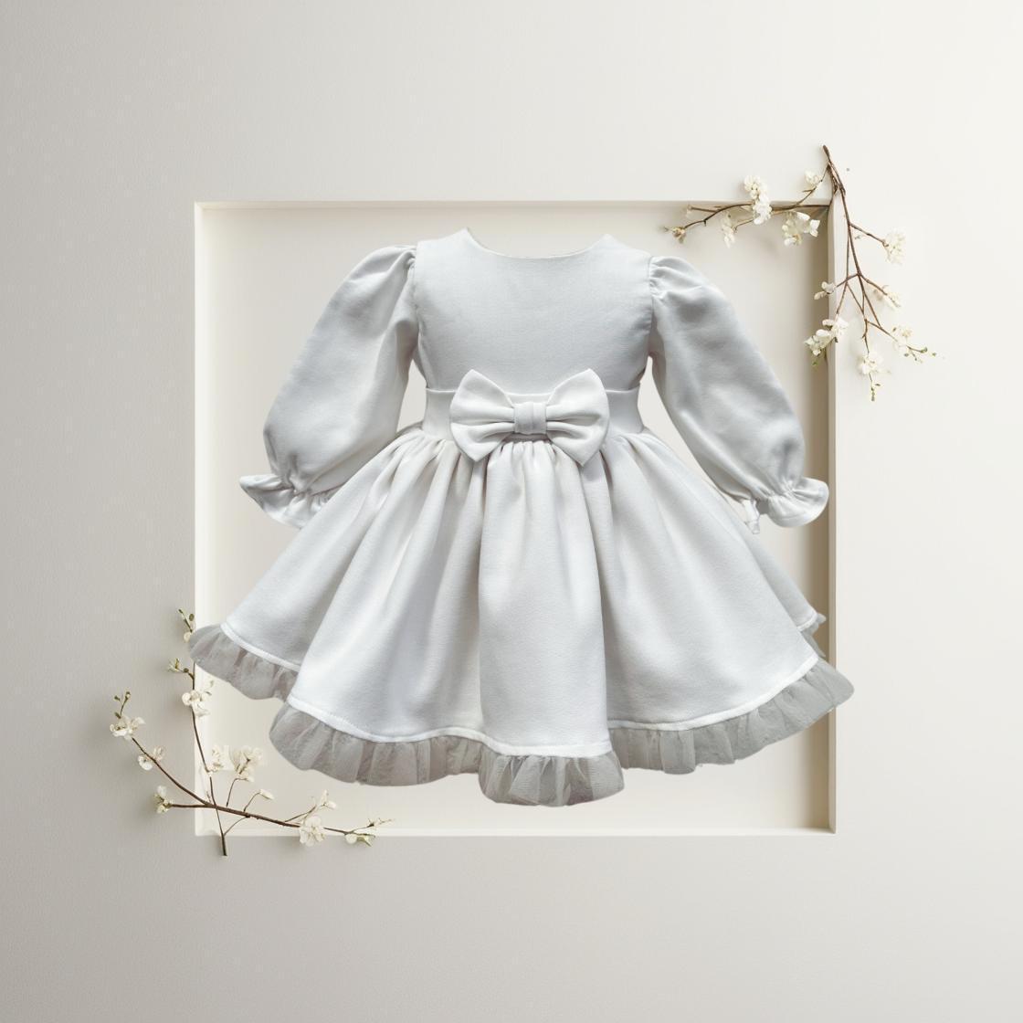 Atelier Des Reves Long Sleeve White Bow Dress