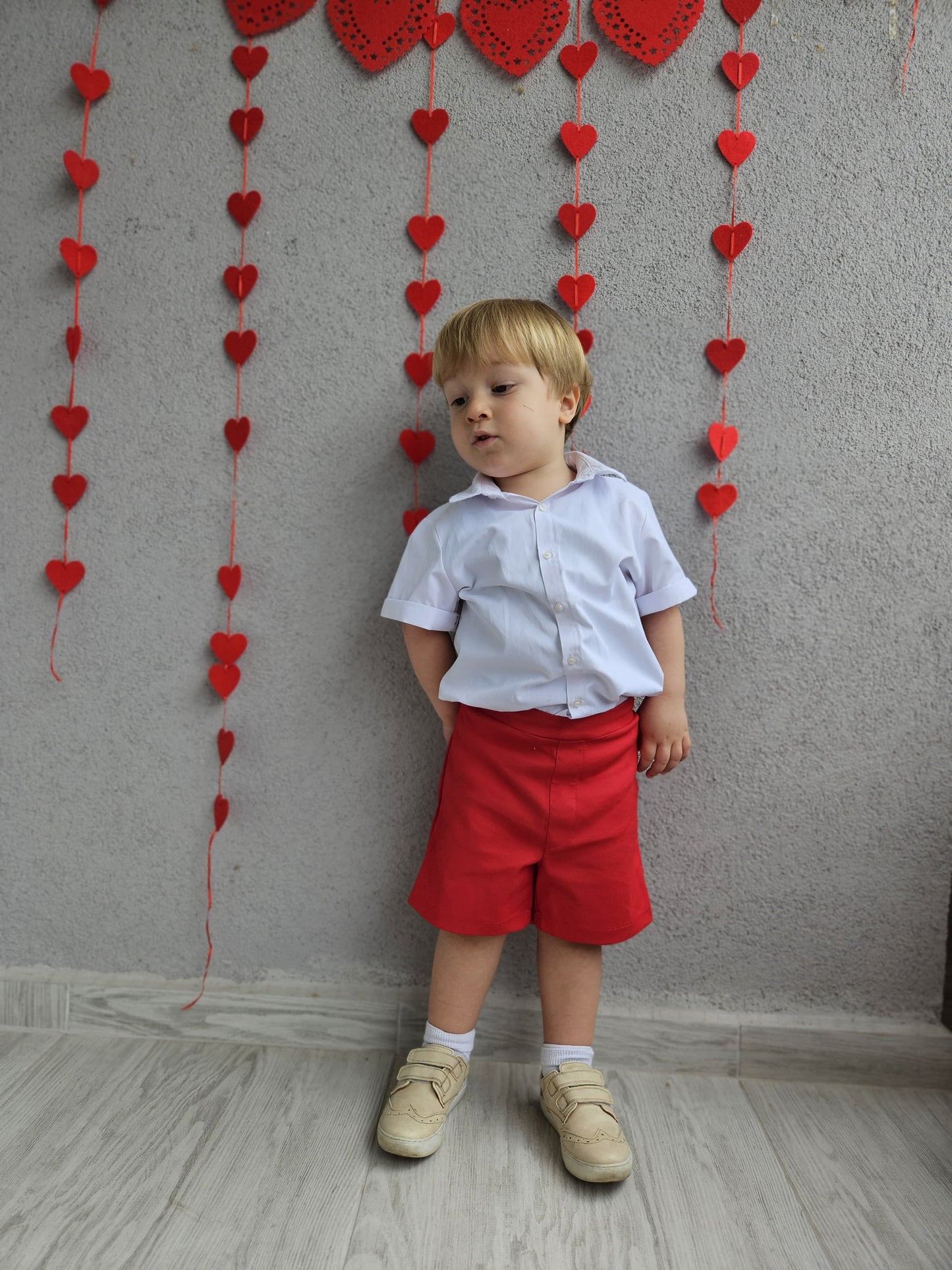 Atelier Des Reves Boys White Shirt Red Short Set
