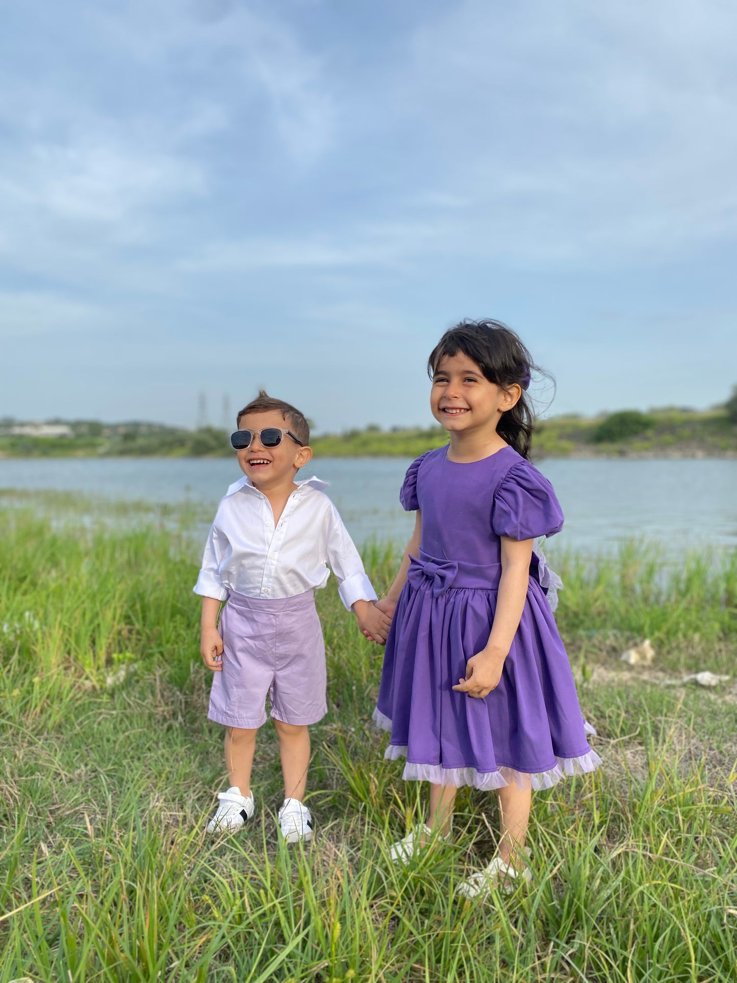 Atelier Des Reves Boys White Shirt Lilac Short Set