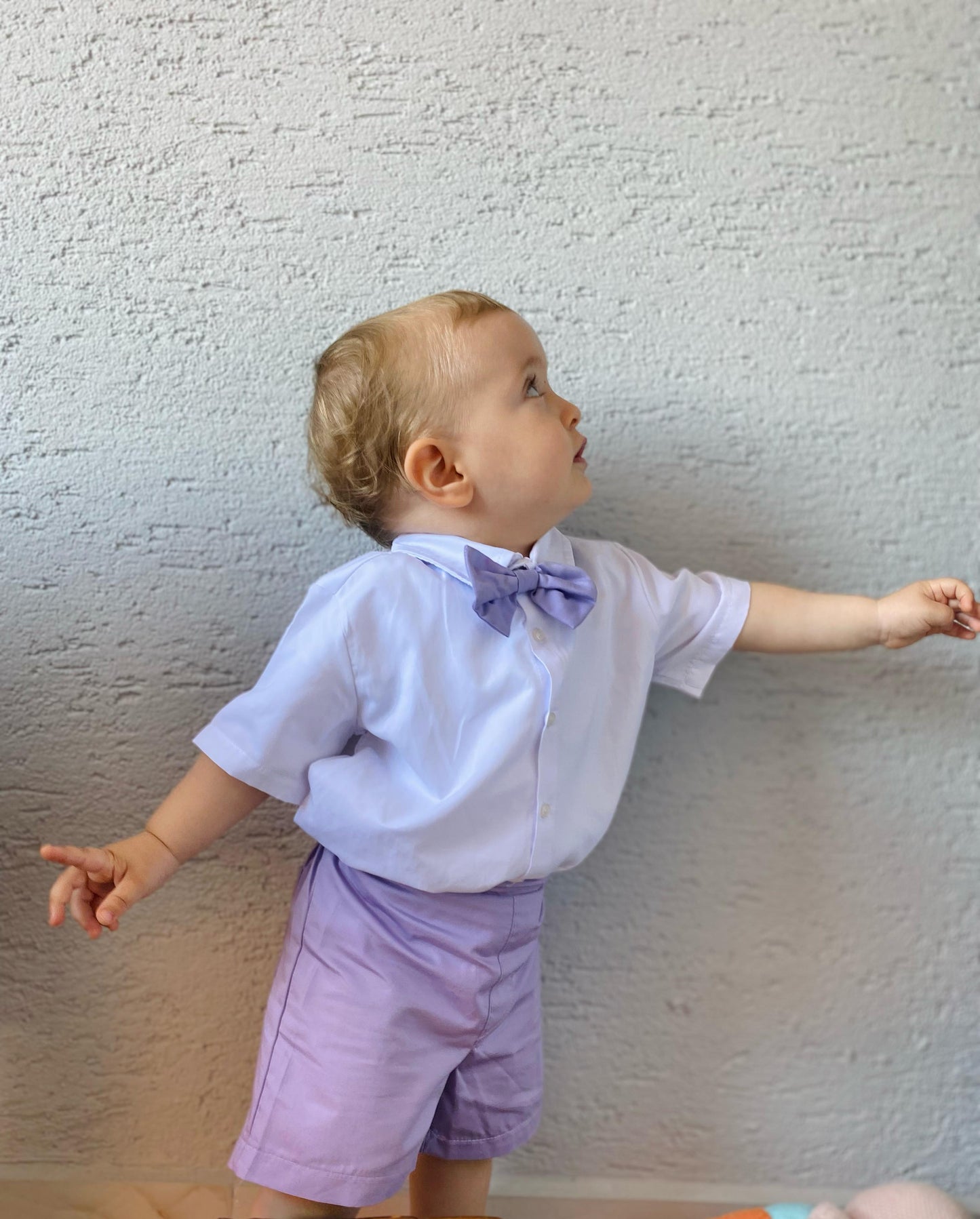 Atelier Des Reves Boys White Shirt Lilac Short Set