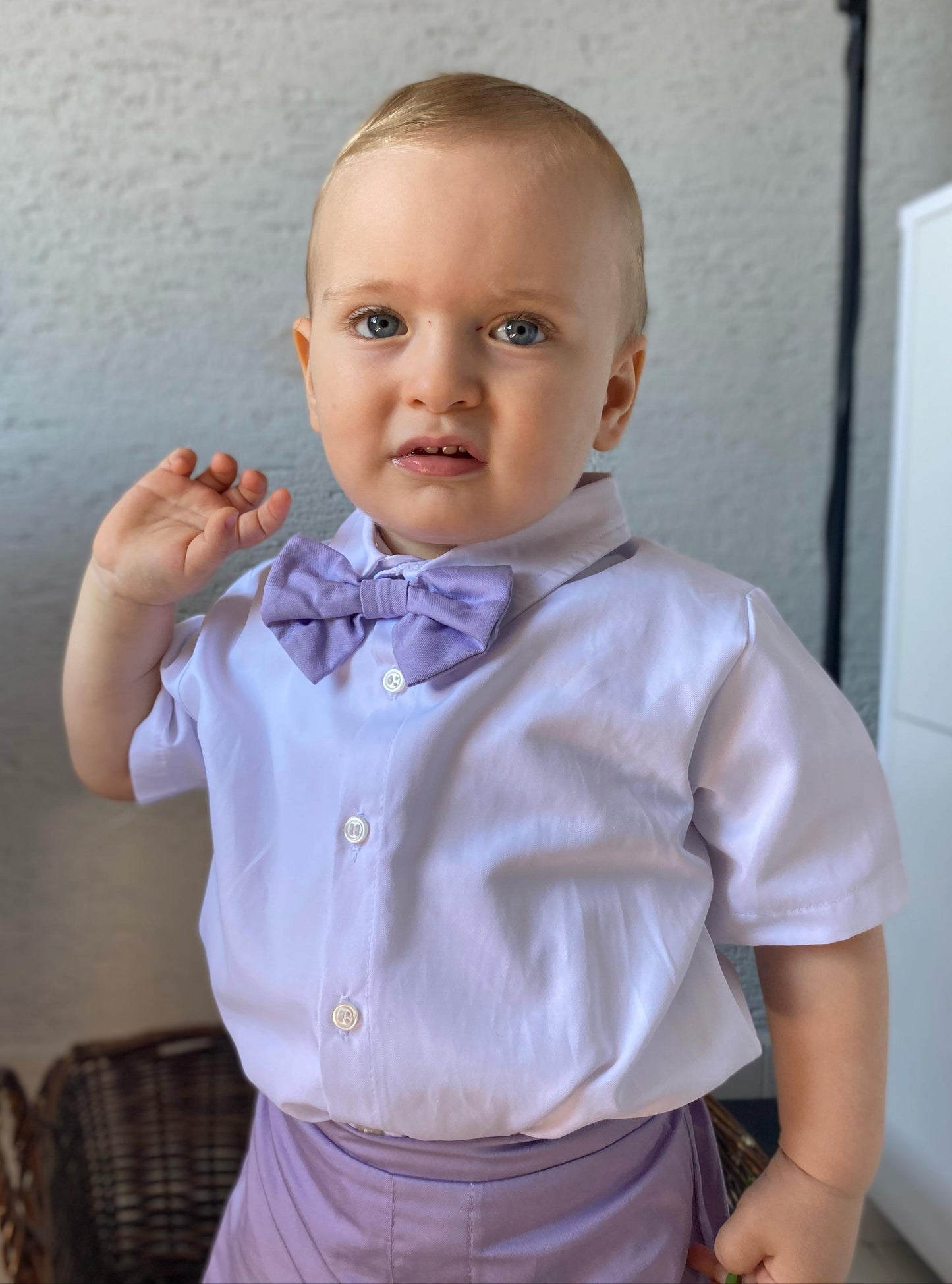 Atelier Des Reves Boys White Shirt Lilac Short Set