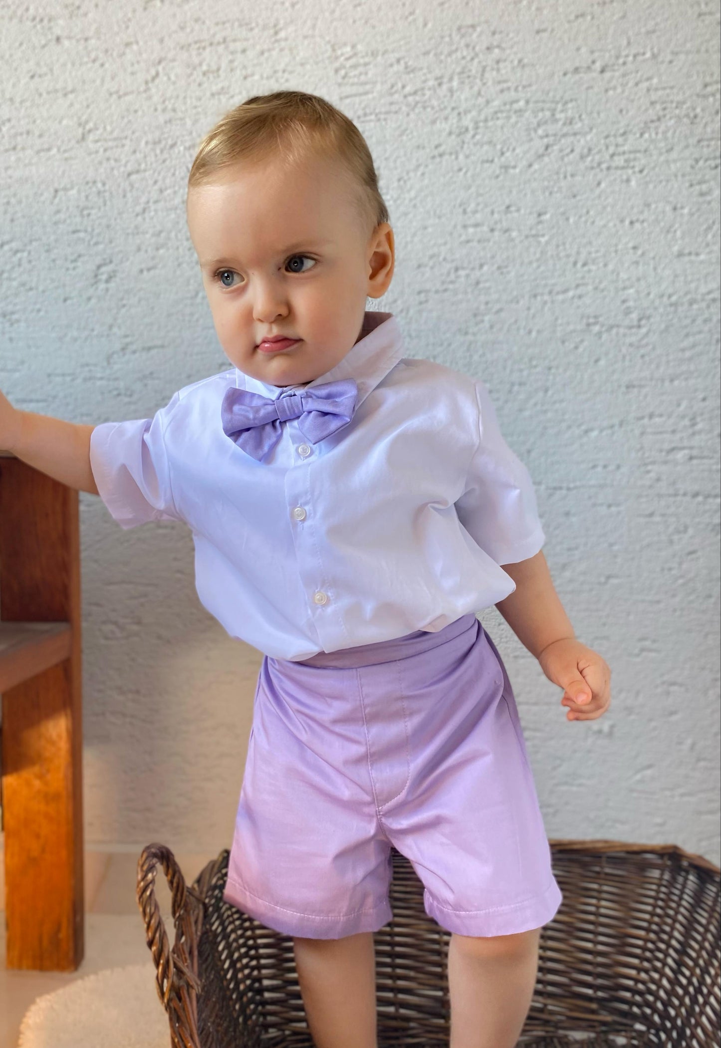 Atelier Des Reves Boys White Shirt Lilac Short Set