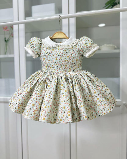 Atelier Des Reves Yumuşak Nane Çiçekli Klasik Çocuk Elbisesi