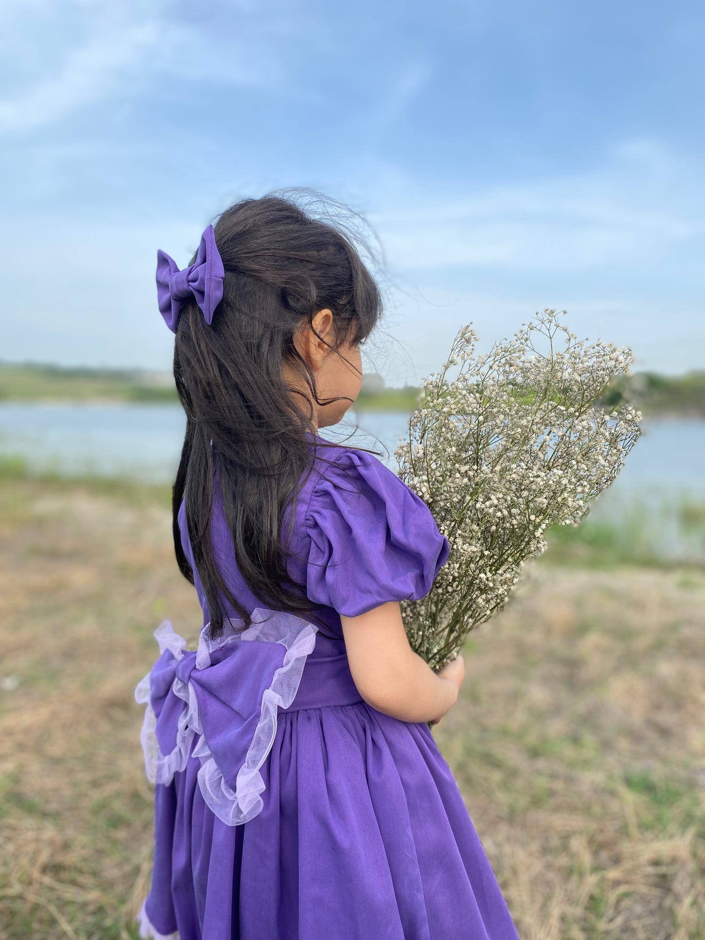 Atelier Des Reves Short Sleeve Purple Bow Dress