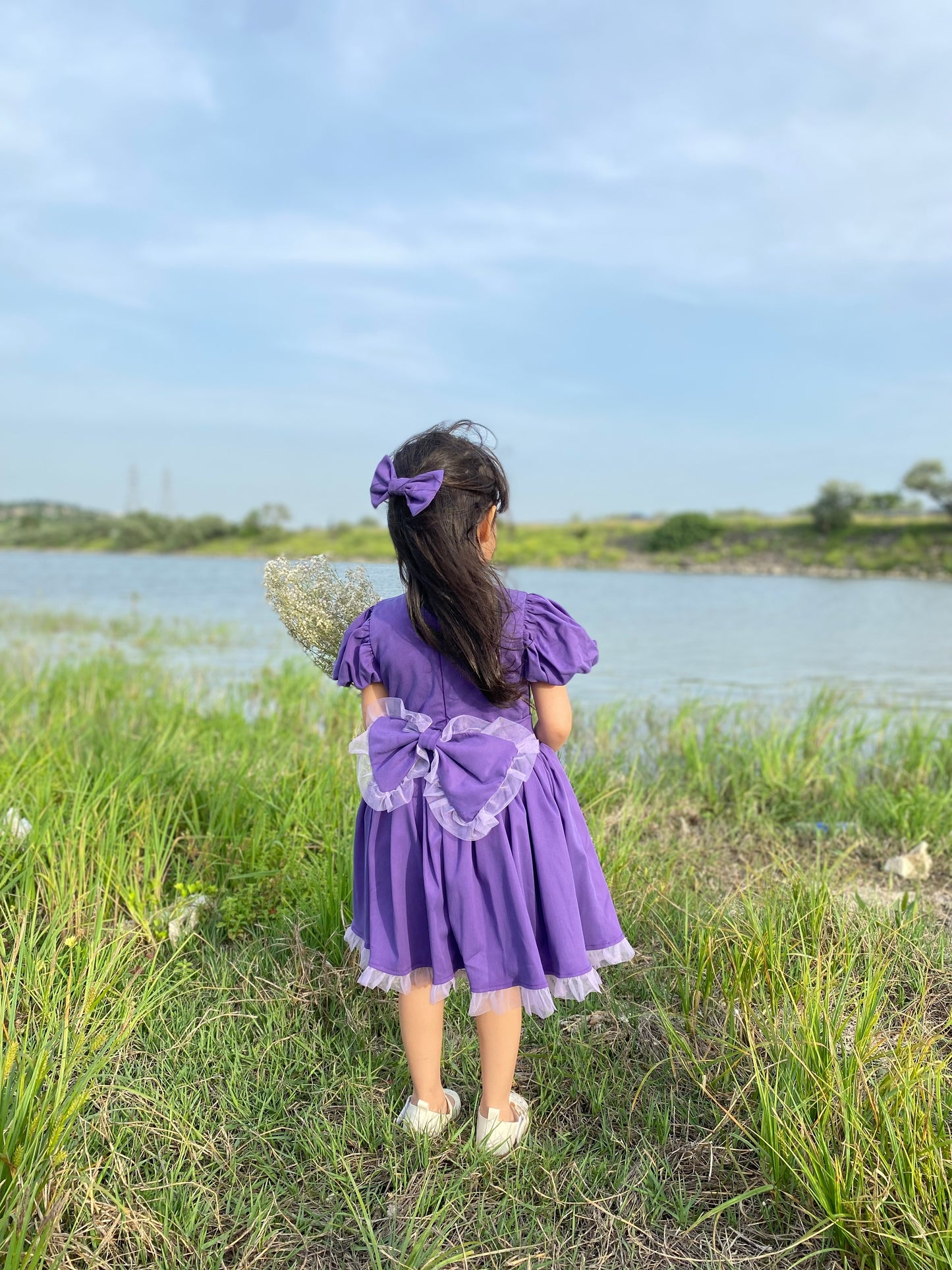 Atelier Des Reves Short Sleeve Purple Bow Dress
