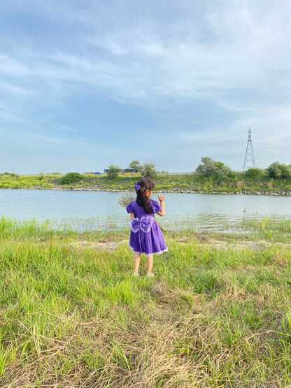 Atelier Des Reves Short Sleeve Purple Bow Dress