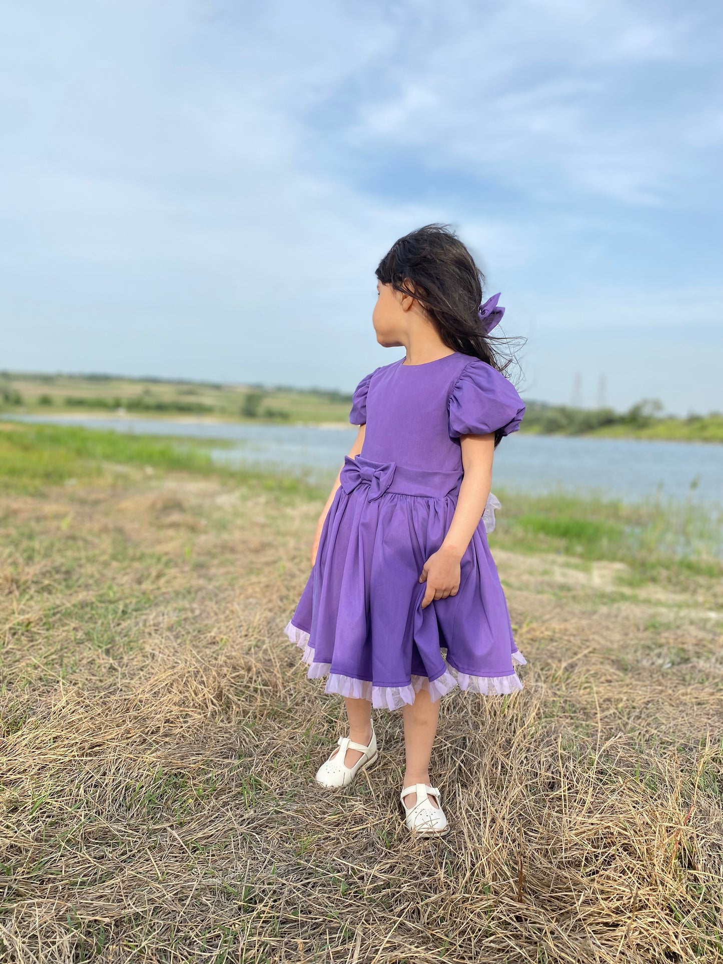 Atelier Des Reves Short Sleeve Purple Bow Dress