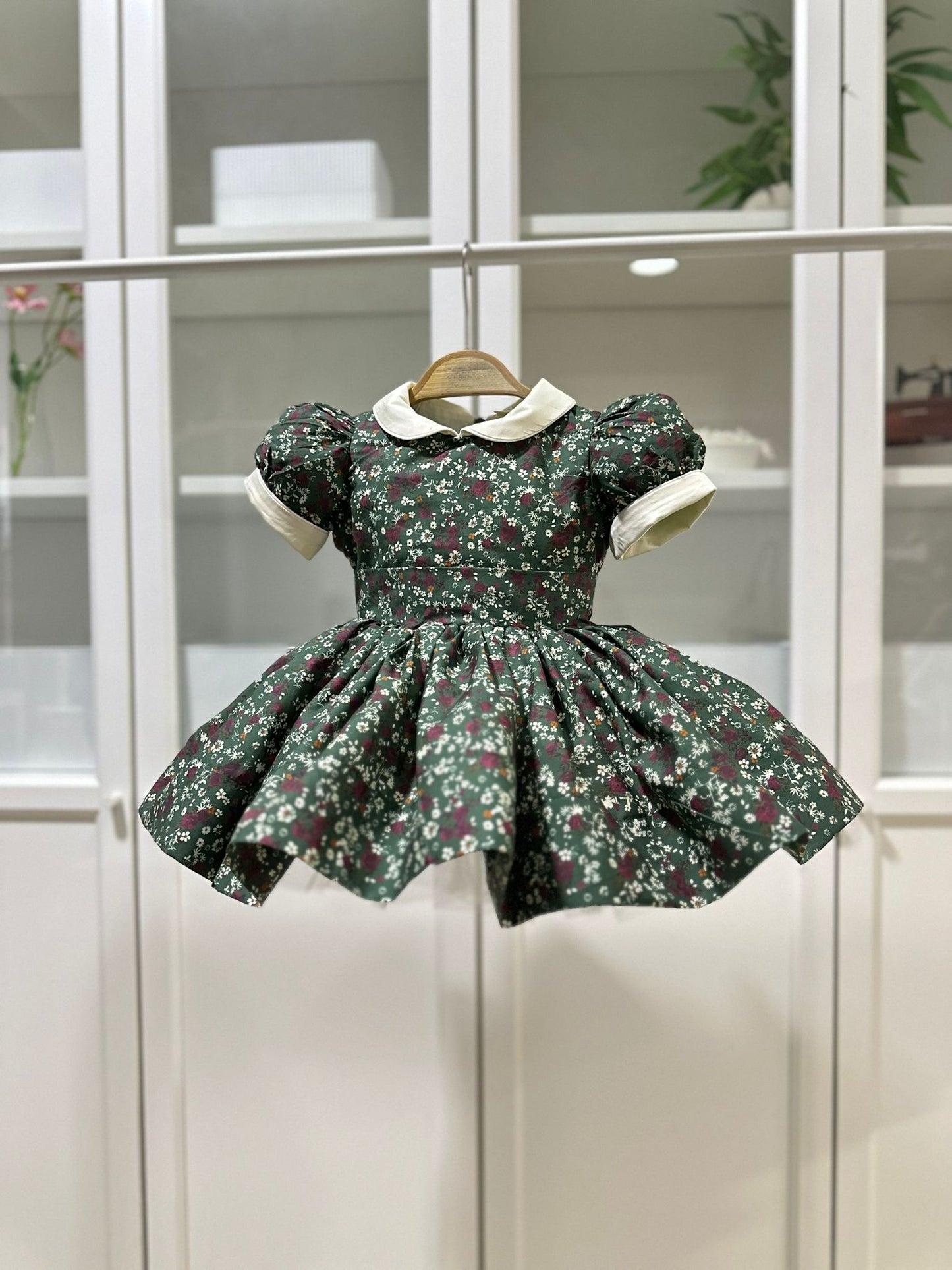 Atelier Des Reves Koyu Yeşil Çiçekli Klasik Elbise
