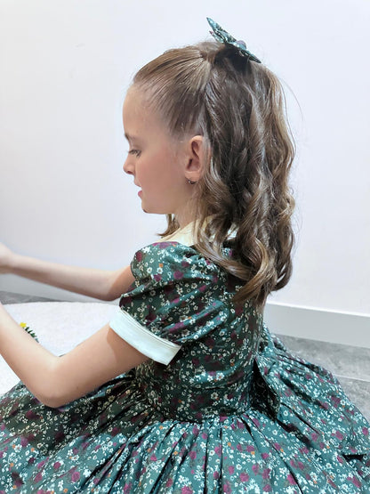 Atelier Des Reves Koyu Yeşil Çiçekli Klasik Elbise