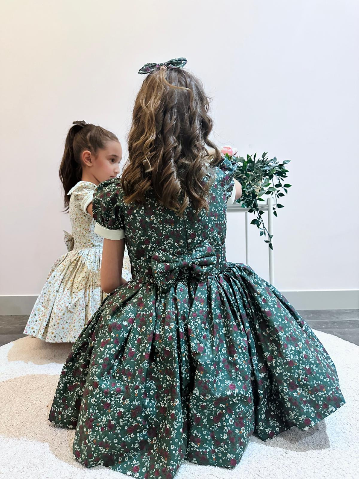 Atelier Des Reves Koyu Yeşil Çiçekli Klasik Elbise