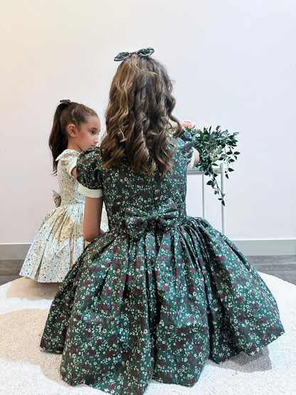 Atelier Des Reves Koyu Yeşil Çiçekli Klasik Elbise