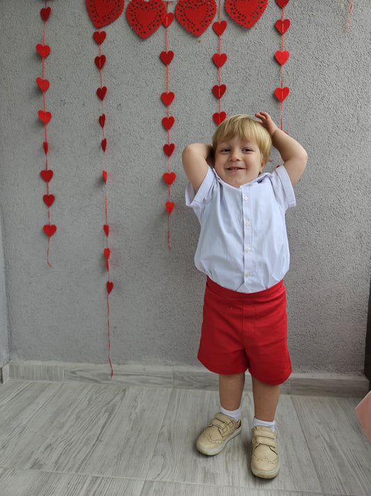 Atelier Des Reves Boys White Shirt Red Short Set