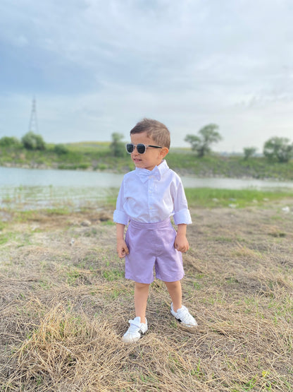 Atelier Des Reves Boys White Shirt Lilac Short Set