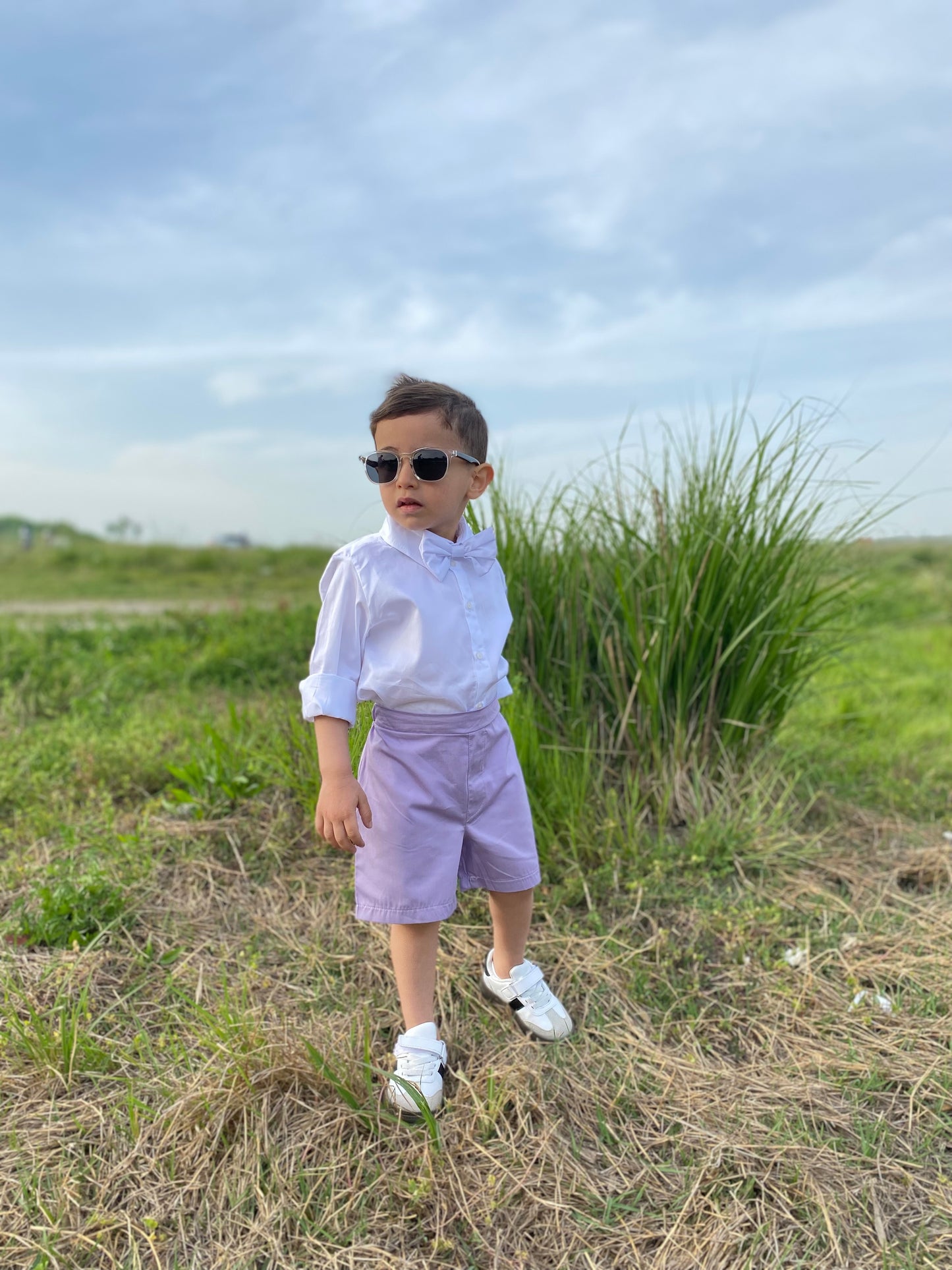 Atelier Des Reves Boys White Shirt Lilac Short Set