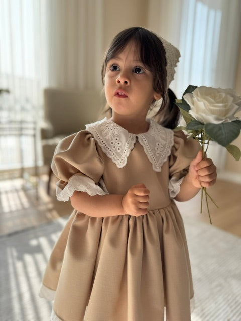 Atelier Des Reves Beige Colored Lace Collar Dress