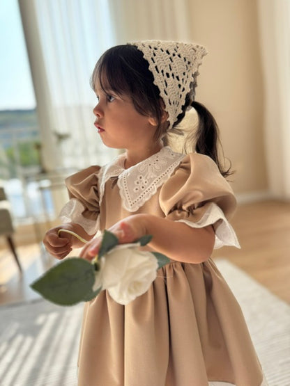 Atelier Des Reves Beige Colored Lace Collar Dress