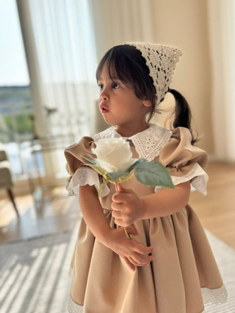 Atelier Des Reves Beige Colored Lace Collar Dress