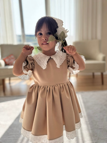 Atelier Des Reves Beige Colored Lace Collar Dress